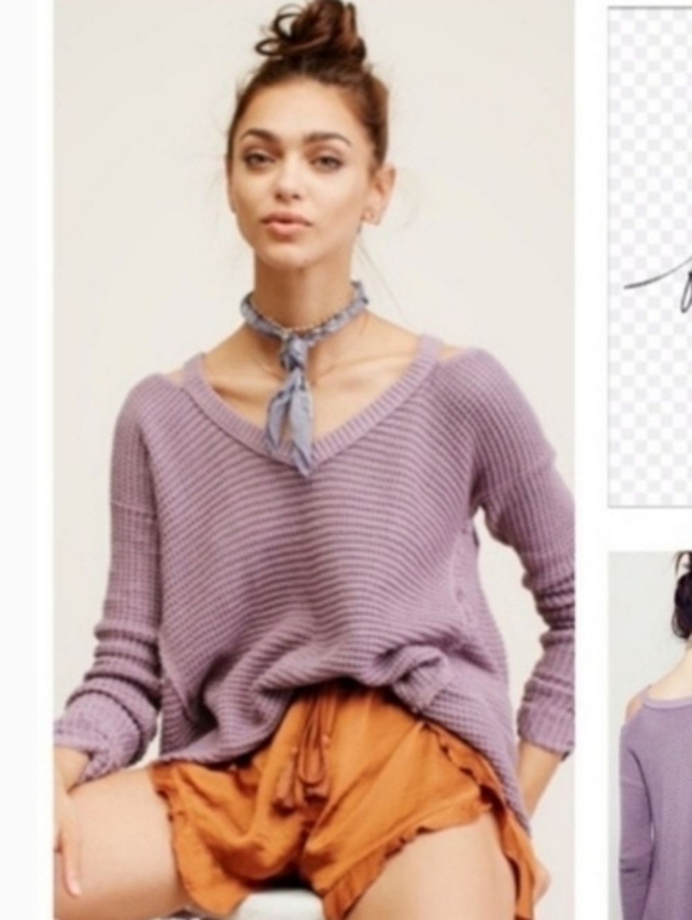 Out From Under Lavender Waffle Knit V-Neck Sweater